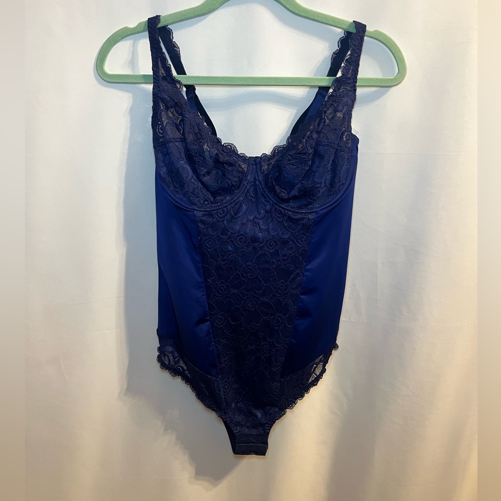 Barbara Paris Midnight Blue Underwire Lace Embroidered Body Suit 36D NWT